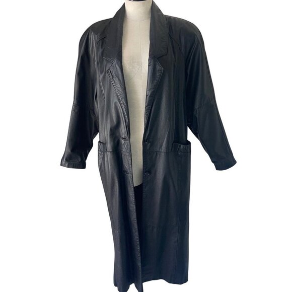 Pelle Jackets & Blazers - Pelle Vintage Womens Coat Size Medium Black Leather Trench Casual New York
